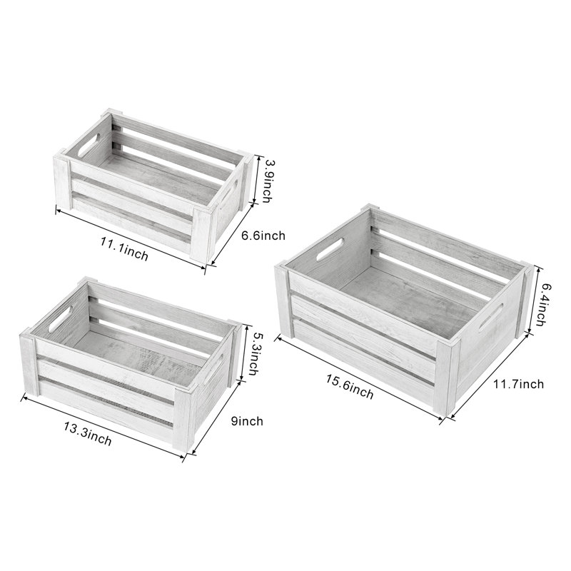 Ensemble de 3 caisses en bois massif, Gris clair