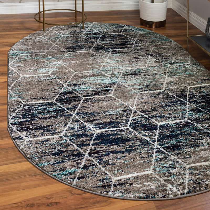 Johnstonville Geometric Gray Area Rug, Oval 7'1" x 10'