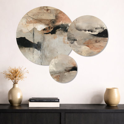 Black And Grey Brushstroke Abstract Painting III – Fluid 3 Panel Metal Wall Art