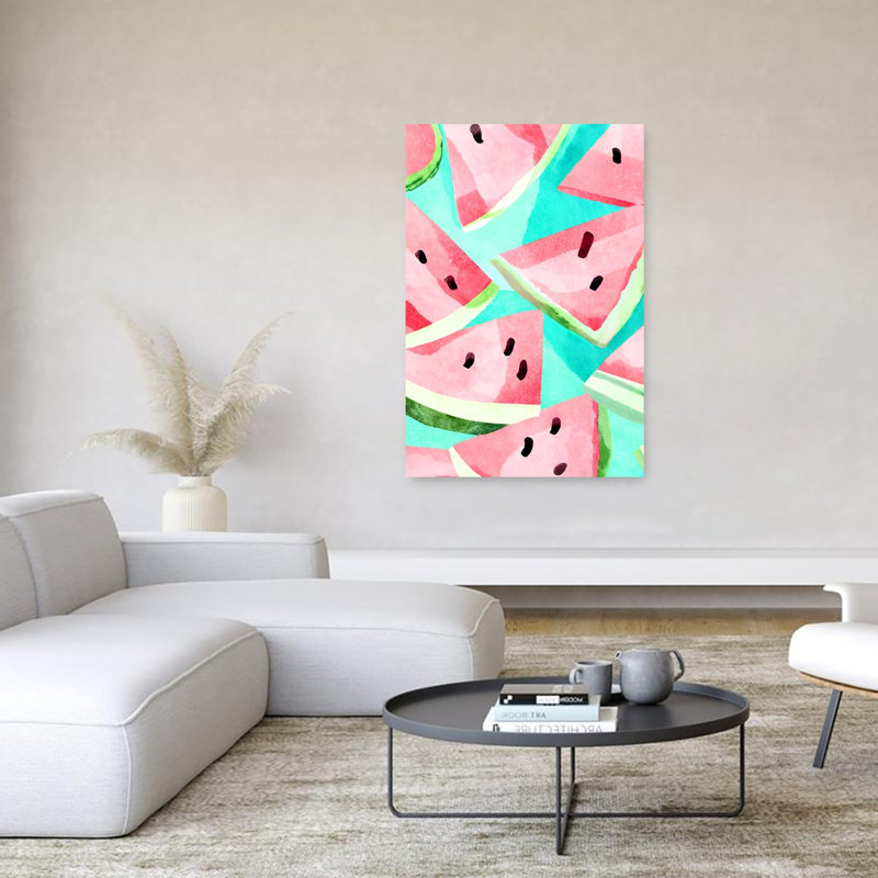 Refreshing Watermelon Pattern Colorful Vibrant Fruit Summer Wall Art Print 1 Piece Wrapped Canvas Wall Art