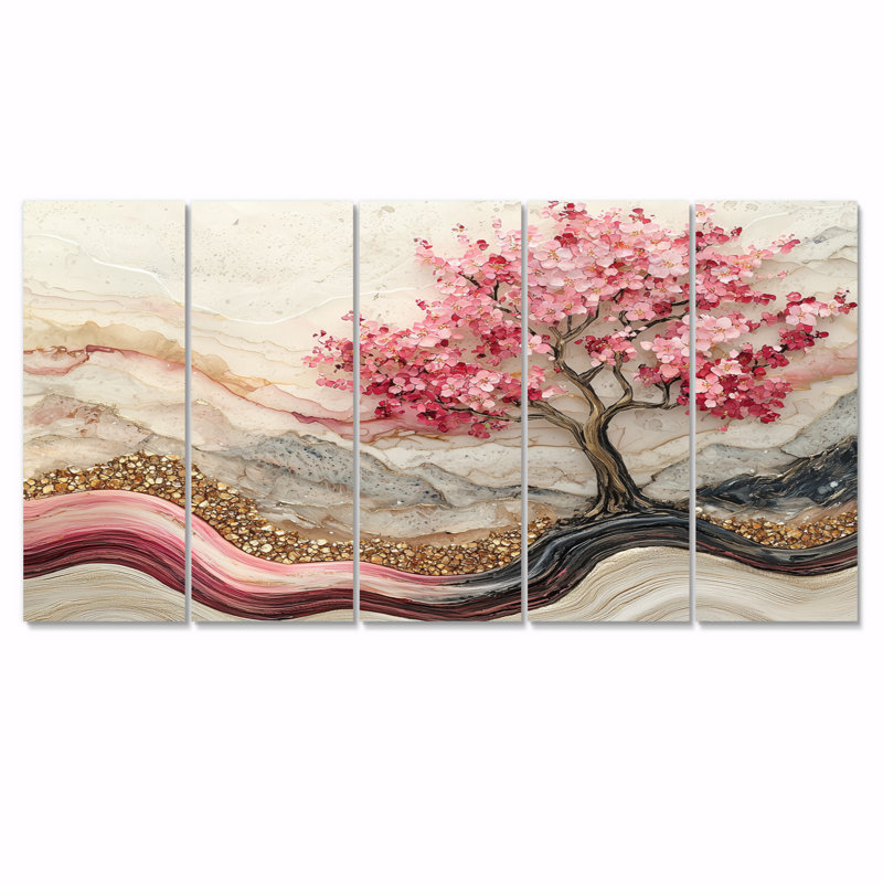Fleurs de cerisier en écho de Sakura II - art mural cerisier en fleurs - ensemble d'art mural traditionnel, H 32 po x l 80 po