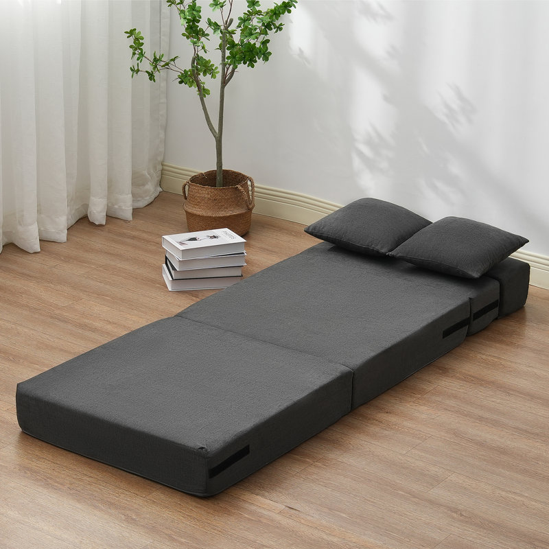 Canapé-lit pliant 3-en-1 avec 2 coussins gris foncé