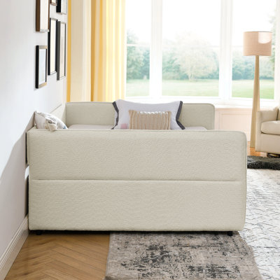 Daybed With Trundle Upholstered Tufted Sofa Bed, With Two Drawers, Queen Size, Boucle Fabric (88"X65.5"X29.5")
