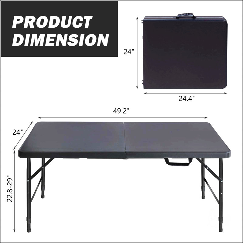 Table pliante portative 4 pi pour une utilisation intérieure et extérieure, poids maximum 135 kg, facile à transporter et à nettoyer, noir