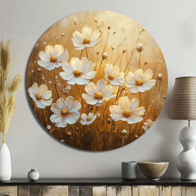 Golden Dancing Among The Daisies - Wildflowers Round Metal Wall Decor