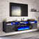 Bhhatu Modern Floating Fireplace TV Stand with Storage & High Gloss Geometric Doors