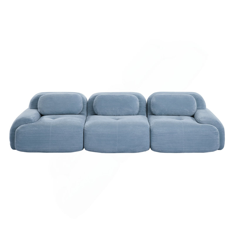 Canapé 3 places Premiumcorduroy, H 27,5 po x l 116,1 po x P 40,5 po, 3, Bleu