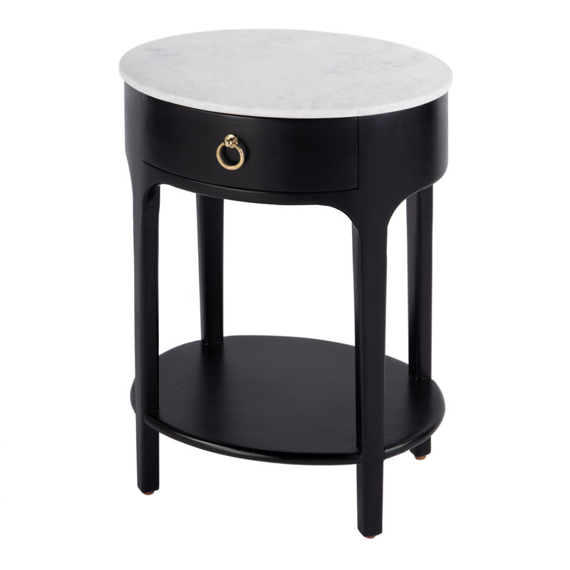 Ellen Marble Nightstand, Black
