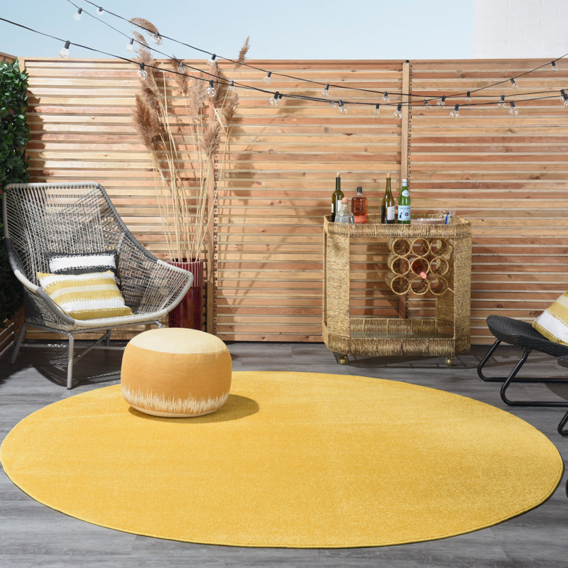 Tapis intérieur / extérieur jaune Nourison Essentials, Rond 8 pi