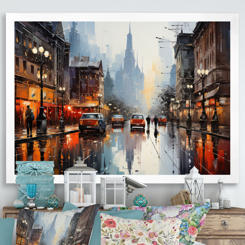 Danemark, paysage urbain symphonie I sur toile, H 16 po x l 32 po x P 1 po, Cadre photo blanc