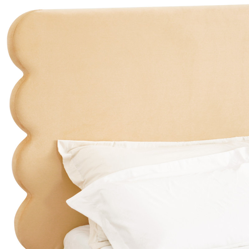 Velvet Henley Upholstered Scalloped Bed, King Size Bed Frame with Headboard, King, Brown