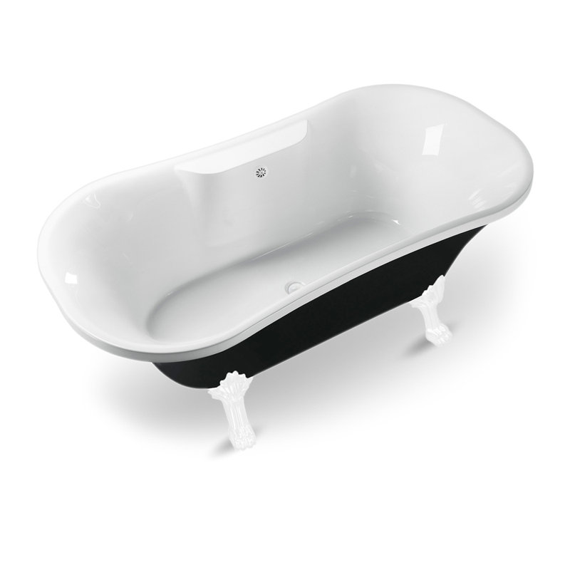 68" Streamline Clawfoot Soaking Acrylic Bathtub, Glossy White, Glossy White