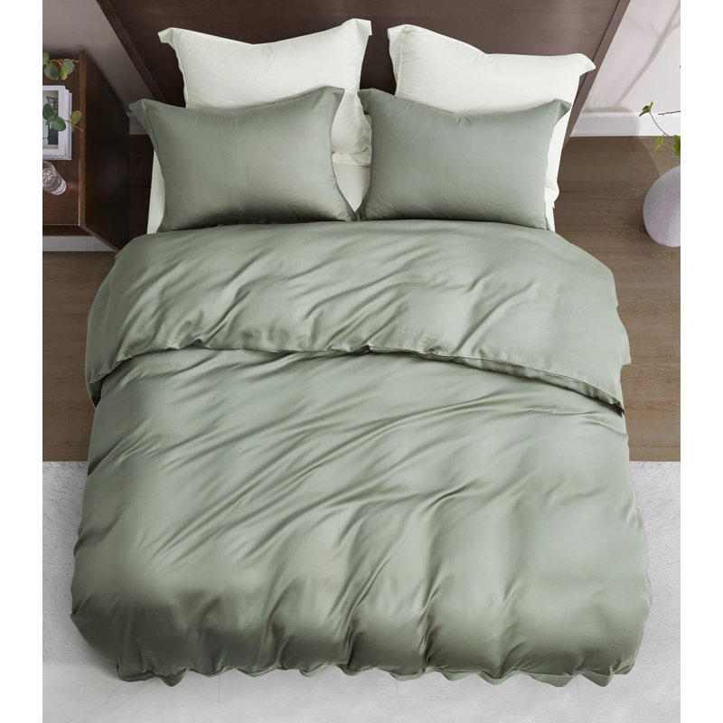Tencel Lyocell Bedding Collection Silky Cooling Tencel Sateen Duvet Cover Set, King, Eucalyptus