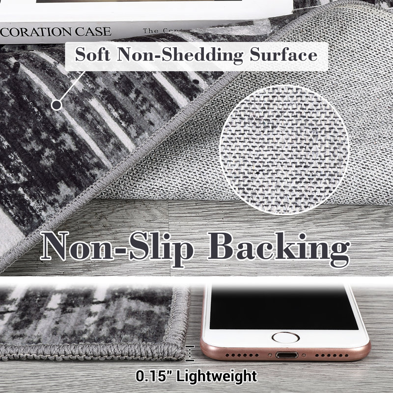 Boho Machine Washable Rug with Rubber Backing for Living Room Modern Non-Slip Dining Room Rug Non-Shedding Faux Wool Rugs for Bedroom Floor Carpet for Office Nursery Playroom