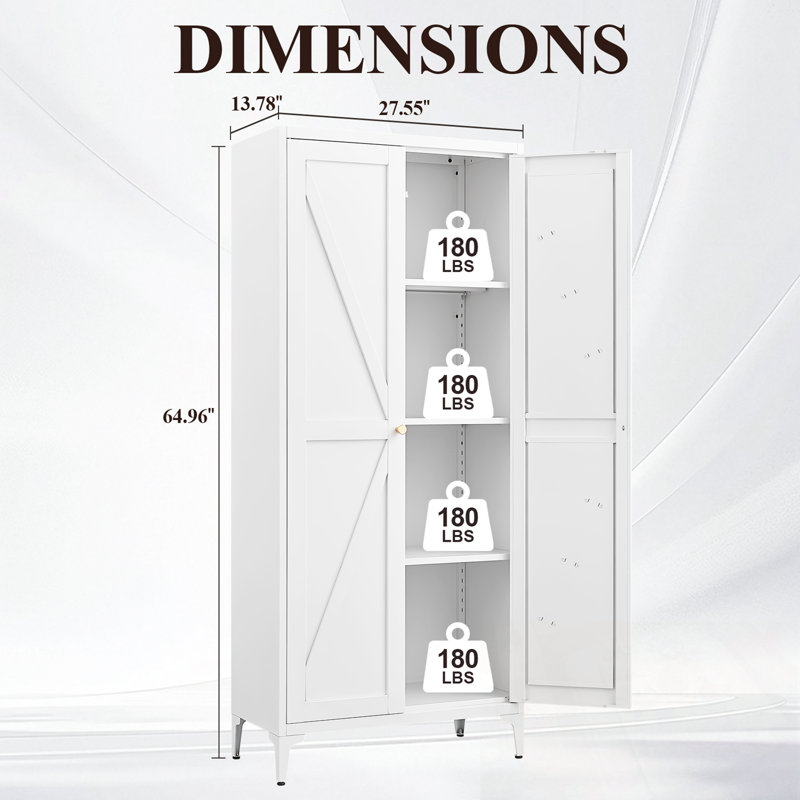 Mikki 2 portes en métal avec tablettes réglables, Blanc