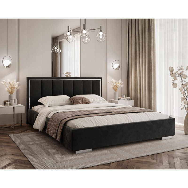 Upholstered Ottoman Bed, Single (100 x 205 cm), Black