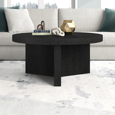 Table basse de 32 po de largeur avec base cannelée - Centre de table scandinave en bois aggloméré noir pour le salon | Holm