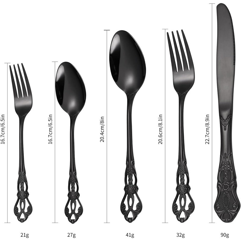 Ensemble de couverts Retro Royal Silverware pour 4 à 20 pièces en acier inoxydable avec un design en relief élégant pour la maison, le restaurant et les occasions spéciales
