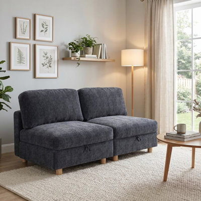 Modular sectional sofa seat, convertible sofa with storage, multifunctional folding fabric sofa set, 2seater sofa (Grey)