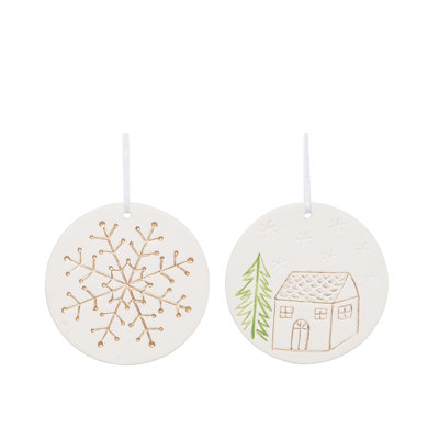  Ensemble de 2 décorations de Noël moyennes en céramique sculptée