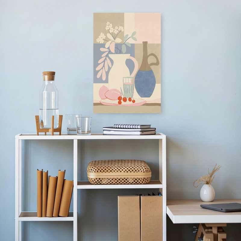 «Pastel Still Life Arrangement Elegant Minimalist Modern Cherry Fruit», art mural, 18" H x 12" W