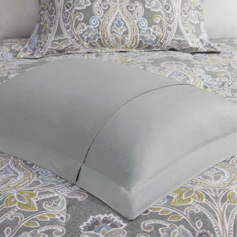 Ensemble d'édredon en coton 6 pièces gris, Édredon de très grande taille et 5 pièces suppl