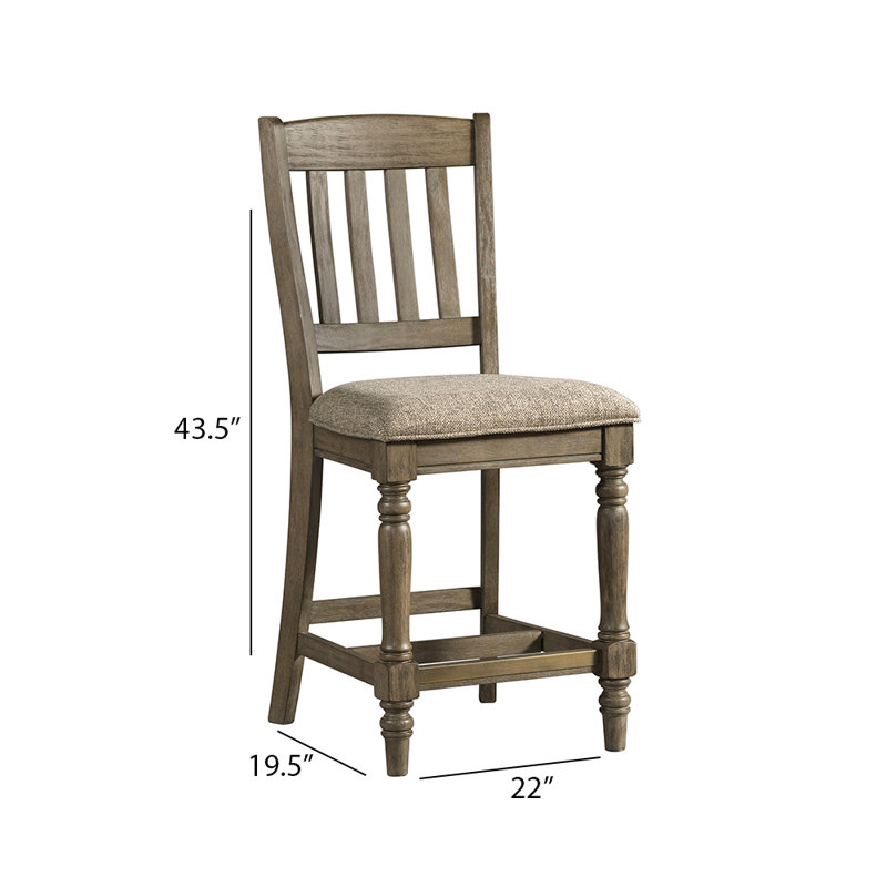 Androw Park Slat Back Counter Stool with Cushion Seat, Roasted Oak