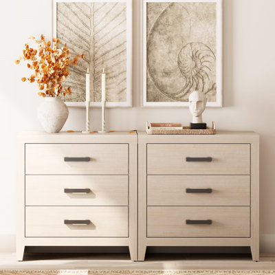 Farmhouse 3 Drawer Dresser Set Of 2, Wooden Chest Of Drawers, Large Nightstand Bedside Table, Modern Closet Storage Organizer For Bedroom, Hallway, Living Room, Living Room, Hallway, Beige