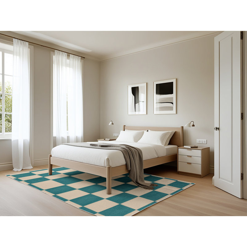 Machine Washable Checkered Beige Area Rug, Rectangle 5' x 7'