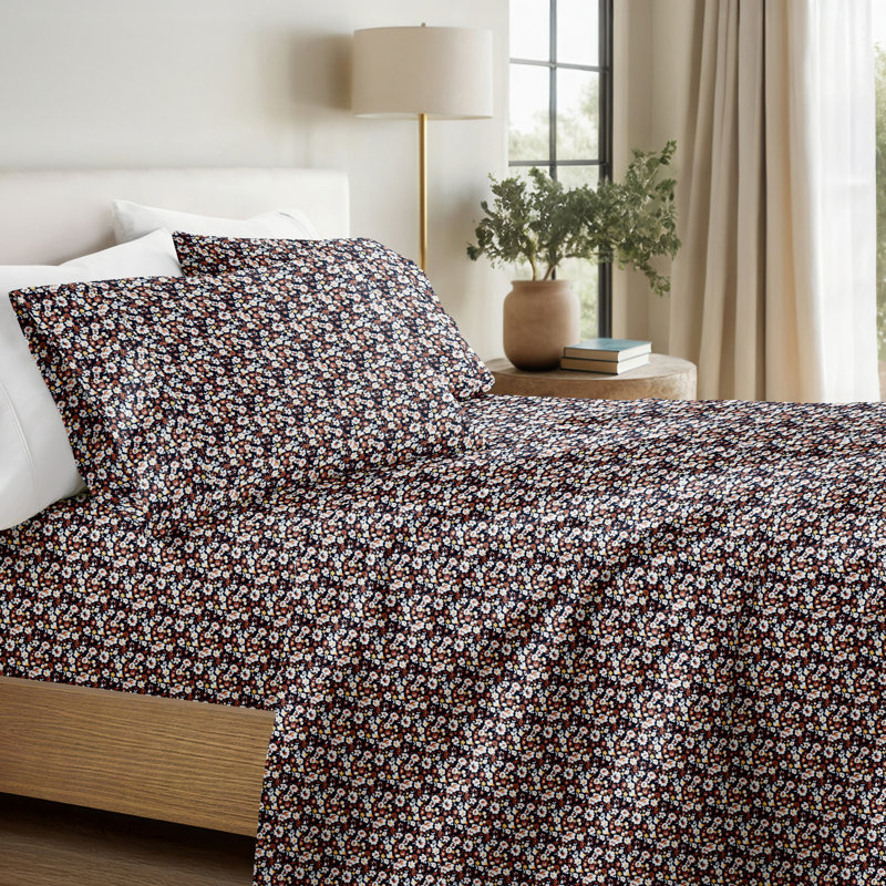 4 Piece Sheet Set Patterned Microfiber Ultra Soft Bedding in Floral Dream, California King, Blue Ditsy Floral