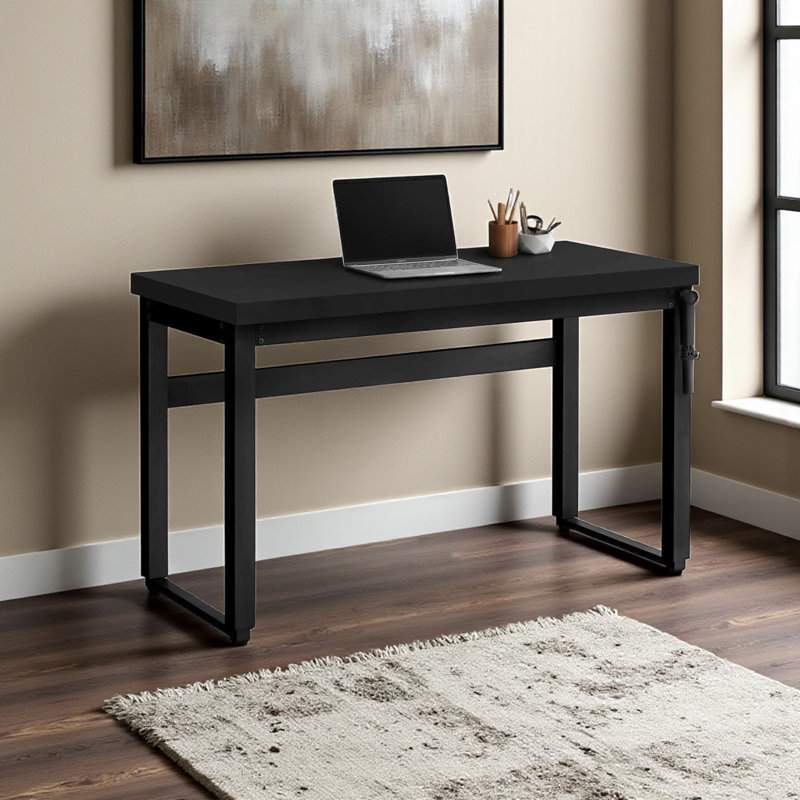 Waldmann Black Finish Adjustable Computer Desk With Black Metal Leg, 29.35" H X 47.04" W X 23.49" D