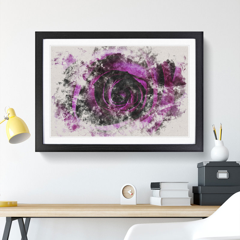 Purple Rose Flower Vol.2 - Single Picture Frame Print on Wood, 65cm H x 90cm W x 2cm D, Black Framed
