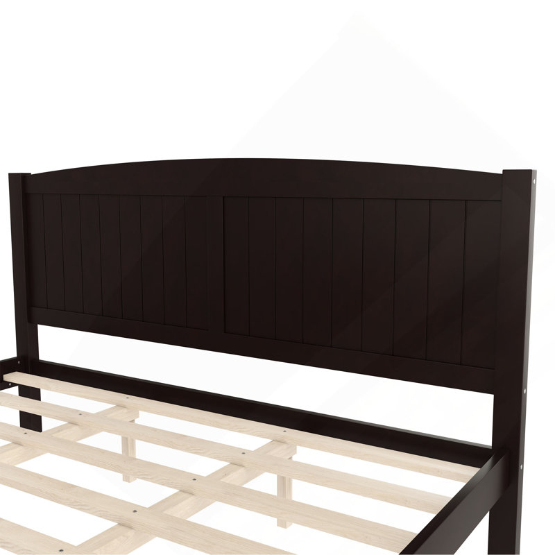 Lit plateforme, lit plateforme en bois massif avec lattes de soutien et structure solide, aucun sommier nécessaire, Espresso