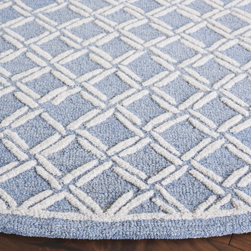 Genre 350 Hand Tufted Wool/Cotton Geometric Rug in Blue/Ivory, Round 6'