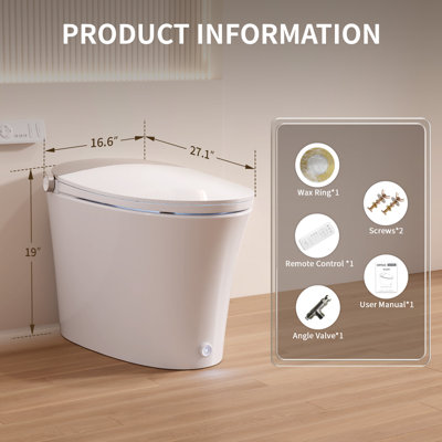 Smart Toilet with Quiet-Closed Heated Seat, Foot Kick/Off-seat/Blackout/Remote Flush, Bidet Elongated Toilet with Tankless, Gentle Night light, Remote Control, Advanced