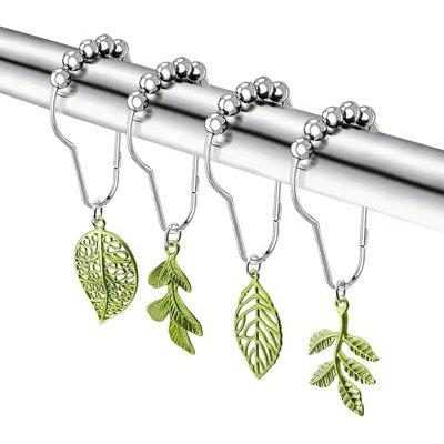 12Pcs Tree Leaf Shower Curtain Hooks Rings,Woodland Forest Style Theme Home Shower Curtain Rings Decor Accessories
