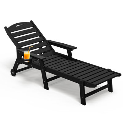 Oversized HDPE Chaise Lounges – Adjustable 5-Position Outdoor Recliners with Wheels & Cup Holders, Weather-Resistant for Patio, Pool, Garden