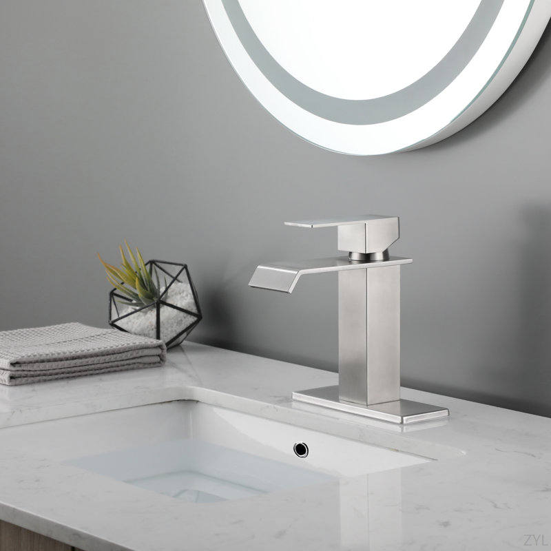 Robinet de lavabo de salle de bain à poignée simple avec bonde escamotable Waterfall