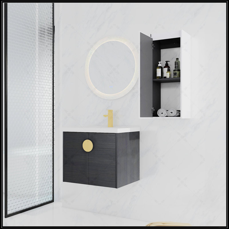 Meuble-lavabo mural 24 po avec lavabo en céramique et armoire latérale, portes à fermeture douce, solution de rangement élégante