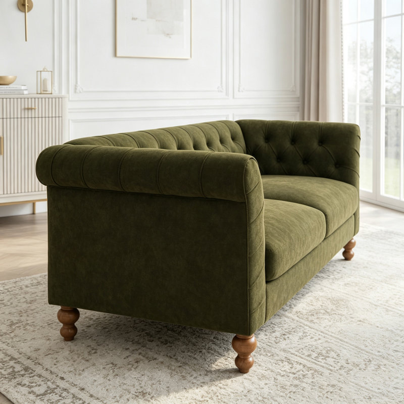 Canapé Chesterfield avec dossier capitonné et revêtement en polyuréthane, Polyuréthane vert