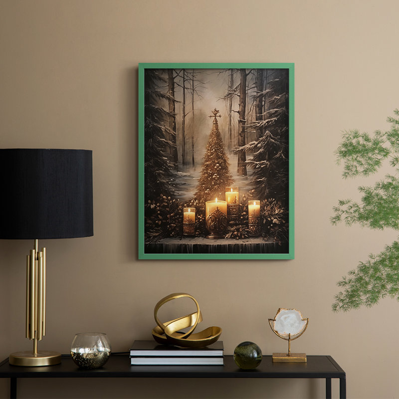 «Christmas Holiday Art Dxxxx», reproduction d'art encadrée - bois massif, H 21 po x l 17 po, Vert