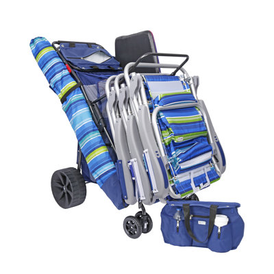 Buggy Beach Cart with Big  Wheels for Sand, Wide Wheel Wagon with Insulated Cooler Bag, Body Board and Umbrella Holder