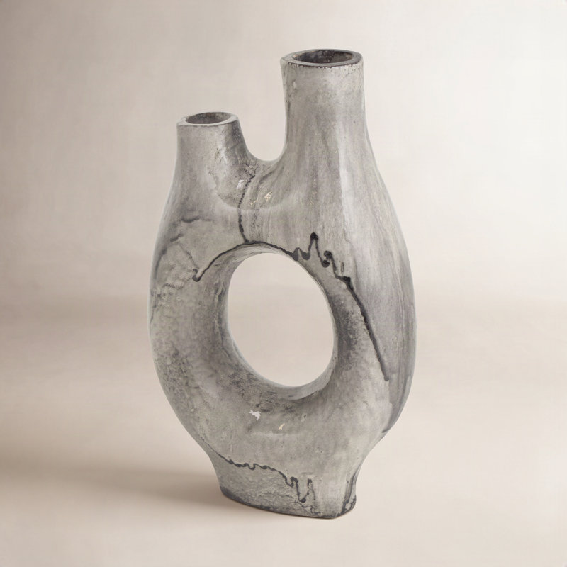 Kimona Earthenware Table Vase, 13.5" H 7.85" W x 3.55" D