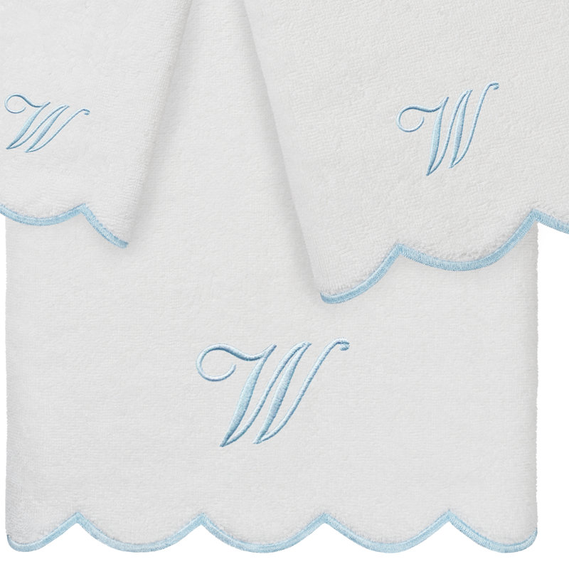  Ensemble de serviettes personnalisées 100% coton ADORNIA, Blanc / Bleu, W, Ensemble 3 serviettes de bain