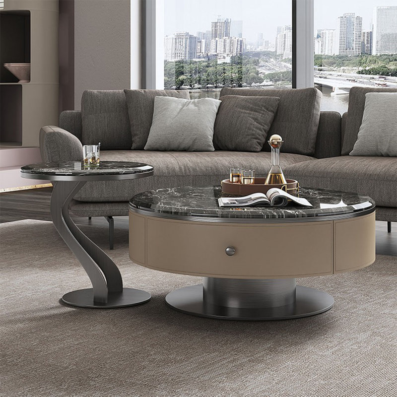 Table basse ronde en pierre micro-cristalline, Noir, noir, noir, noir, H 15,4 po x L 31,5 po x l 31,5 po