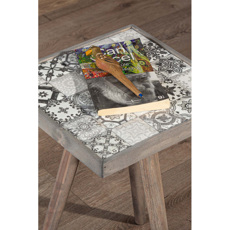 Canora Grey Side Table Coffee Table End Table Nightstand Nesting Table Bedside Table Accent Table Home Essentials Solid Wood Table Mexican Tile Table Ceamic Top End Table 17X 17 Walnut