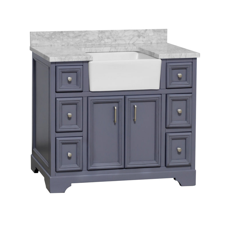 Ensemble de meuble-lavabo simple 42 po Emiliano, Gris poudre, Marbre de Carrare