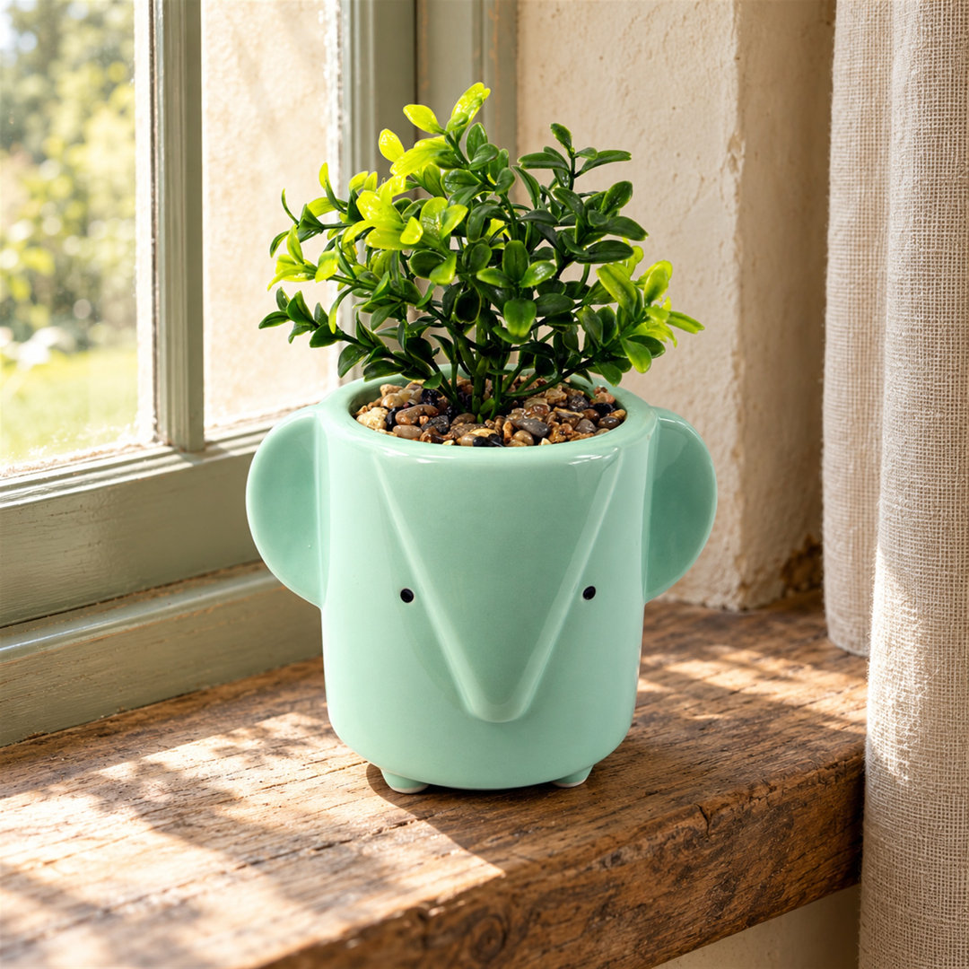 Leaf - Elephant Planter - Ceramic - Green - 20cm - Image 3