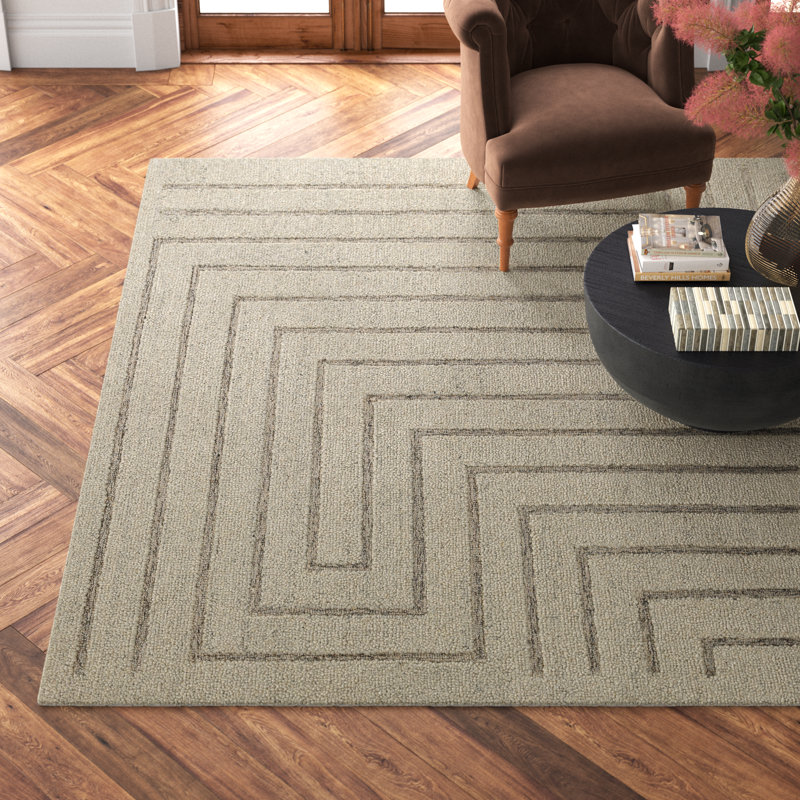 Rafferty Geometric Handmade Tufted Wool Gray Area Rug, Rectangle 8' x 10'