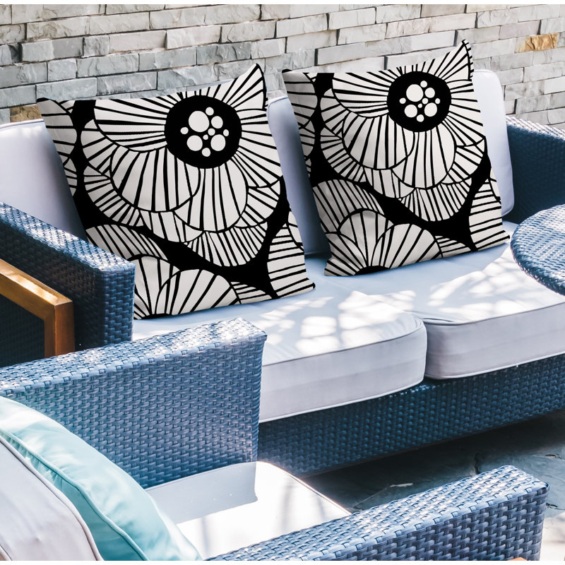 Housse et insert de coussin décoratif intérieur / extérieur en mélange de polyester, L 19 po x H 19 po, Noir